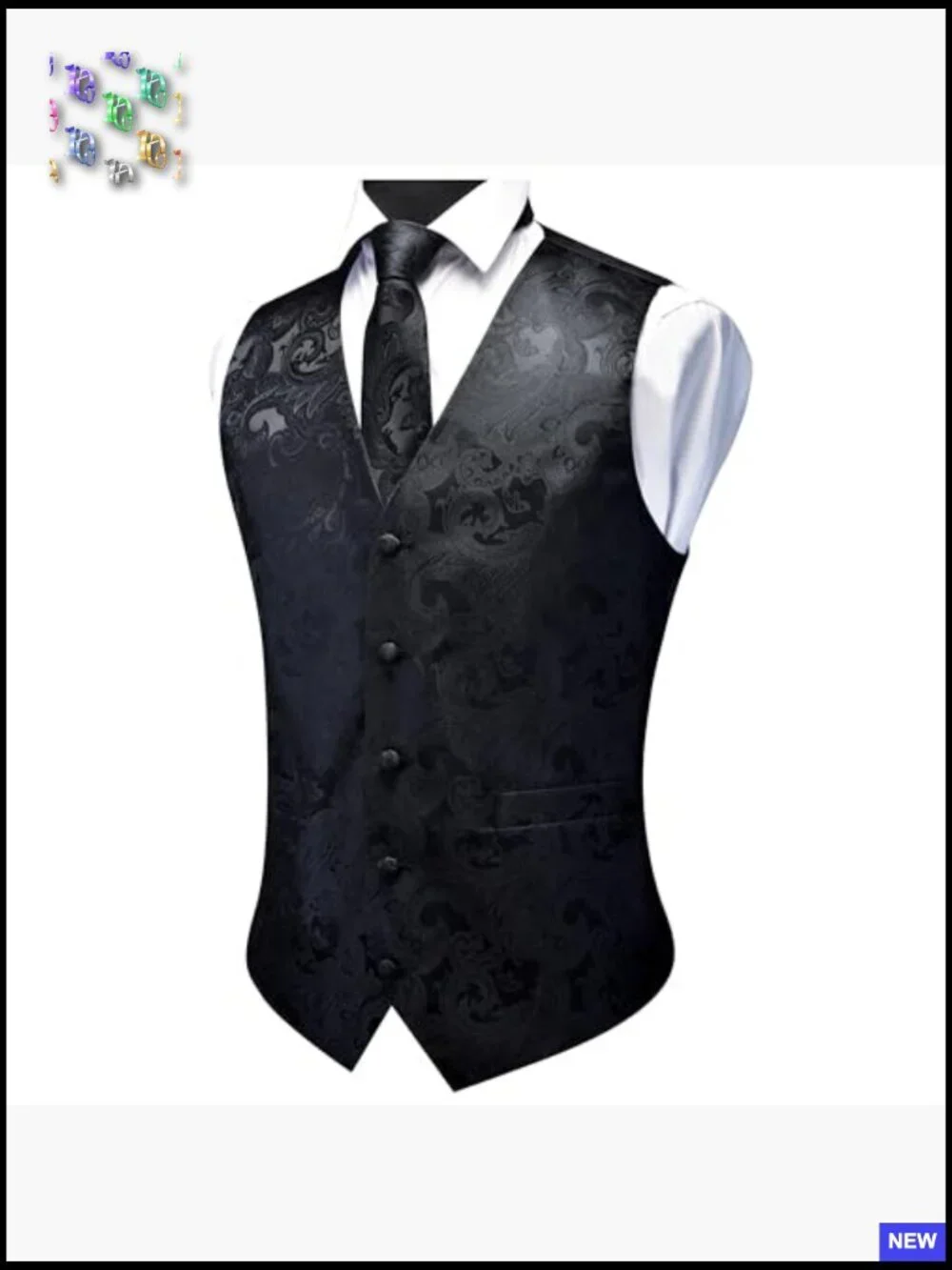 Men's Formal V-Neck Vest Set Paisley Jacquard Silk Blend Elegant Wedding Attire